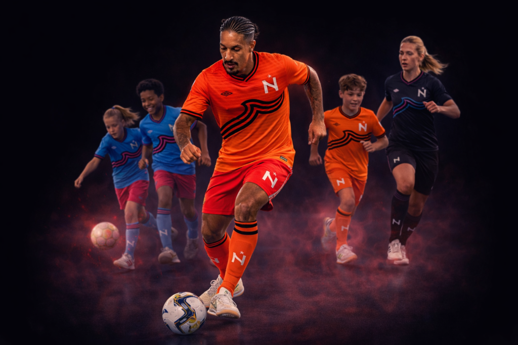 dynamic futsal action with vibrant uniforms